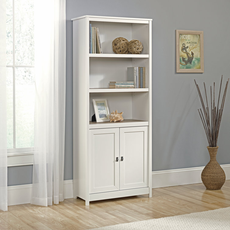 White wood deals bookcase with doors